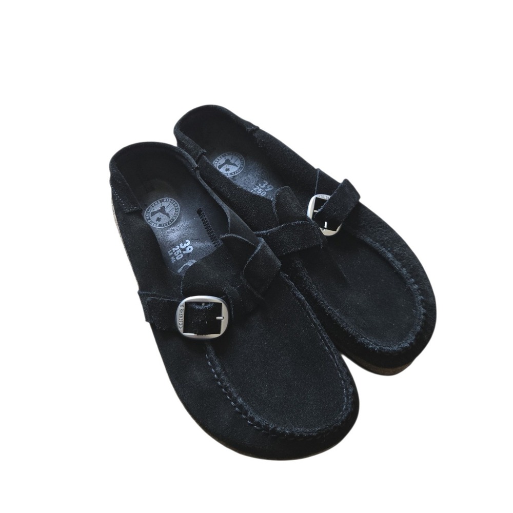 Birkenstock Buckley Black Suede Moccasin Clogs Mules Buckle EU 39 US 8 - Picture 2 of 14